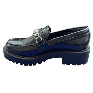 Yetier Black Chunky Heel Round Toe Slip On Chain Y2K Loafers Academia 5.5